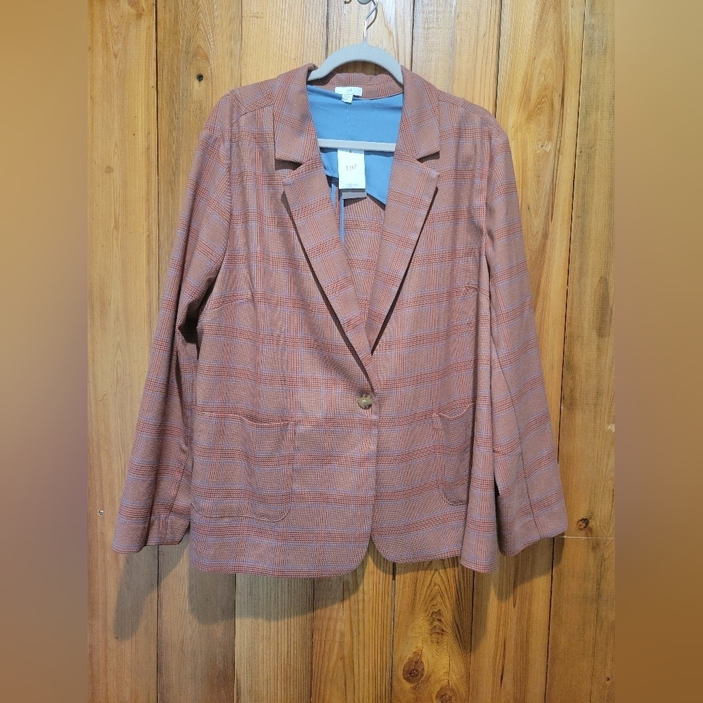 J. Jill Checkered Blazer in Rust and Blue